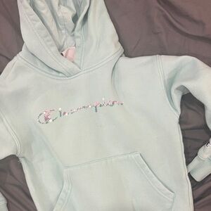 Champion Light Mint Girls' Floral Script Hoodie